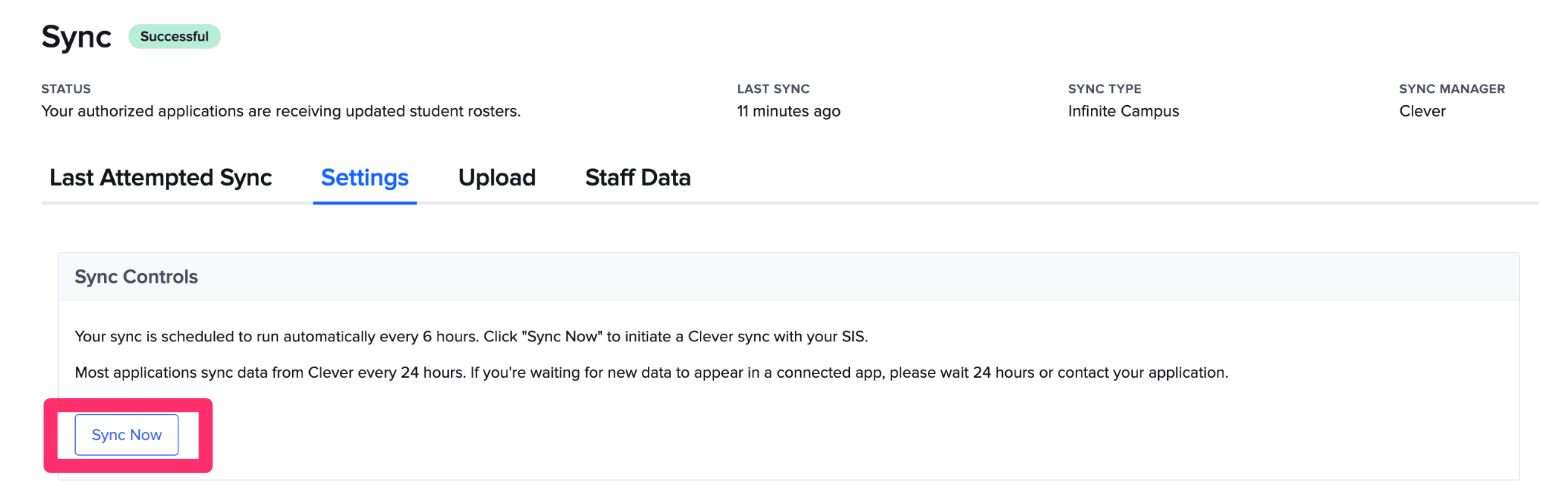 Clever-managed Sync: How do I push a manual sync with my SIS?