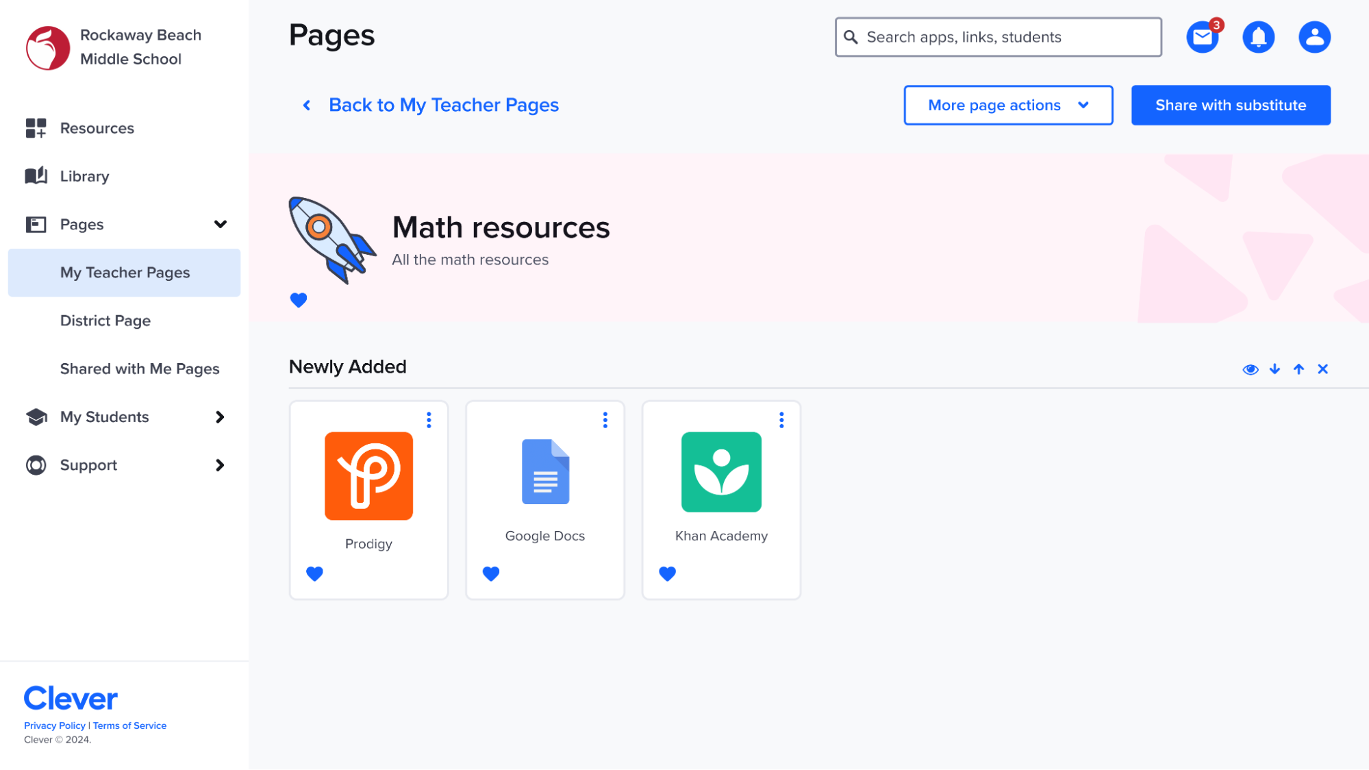 For Teachers: Substitute access to Clever