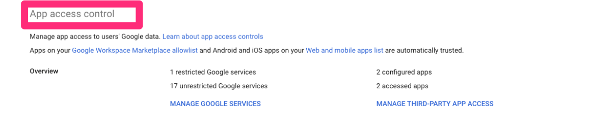 Screenshot with App access control highlighted